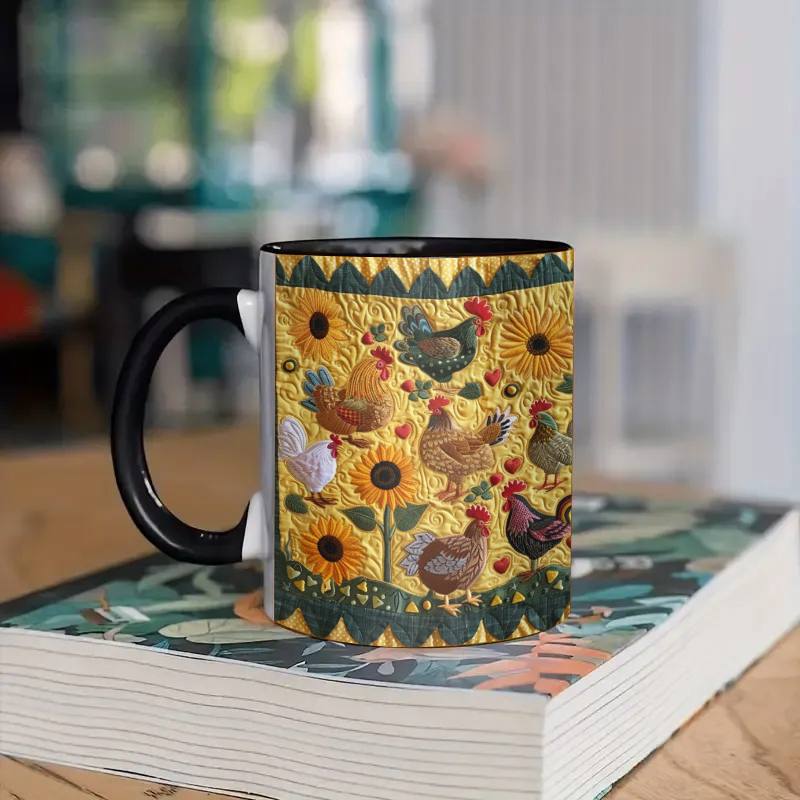 Chicken & Sunflower Ceramic Coffee Mug