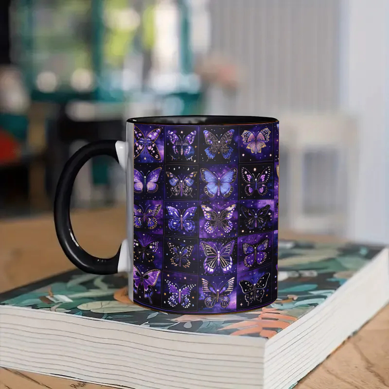 Night Purple Butterflies Ceramic Coffee Mug