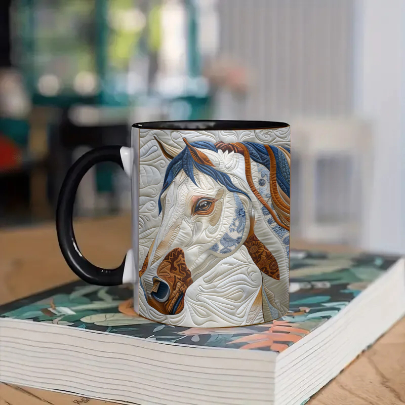 3D Horse Ceramic Coffee Mug (blue)