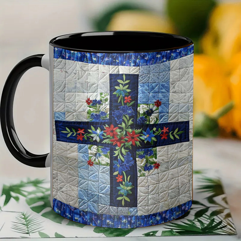 Floral Cross Ceramic Coffee Mug