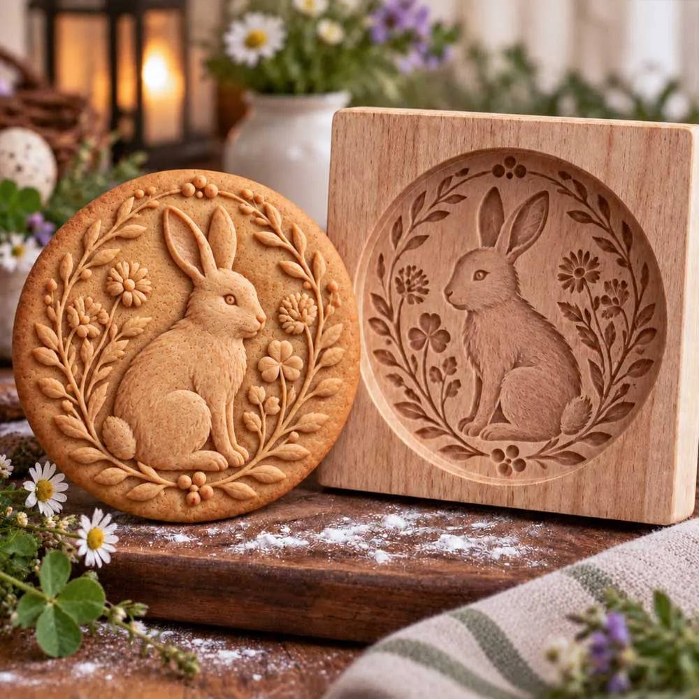 Rabbit woodland cookie mold and embossed cookie