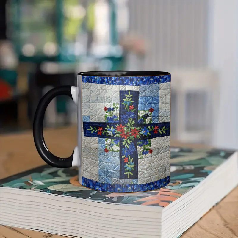Floral Cross Ceramic Coffee Mug