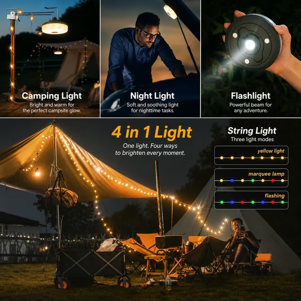 🏕️ Multi-Functional Camping Lantern – Collapsible Tent Light & Outdoor String Lamp 🌟