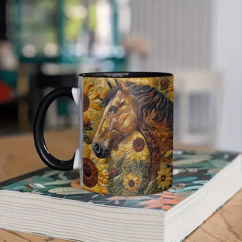 Sunflower & Horse Coffee Mug（brown）