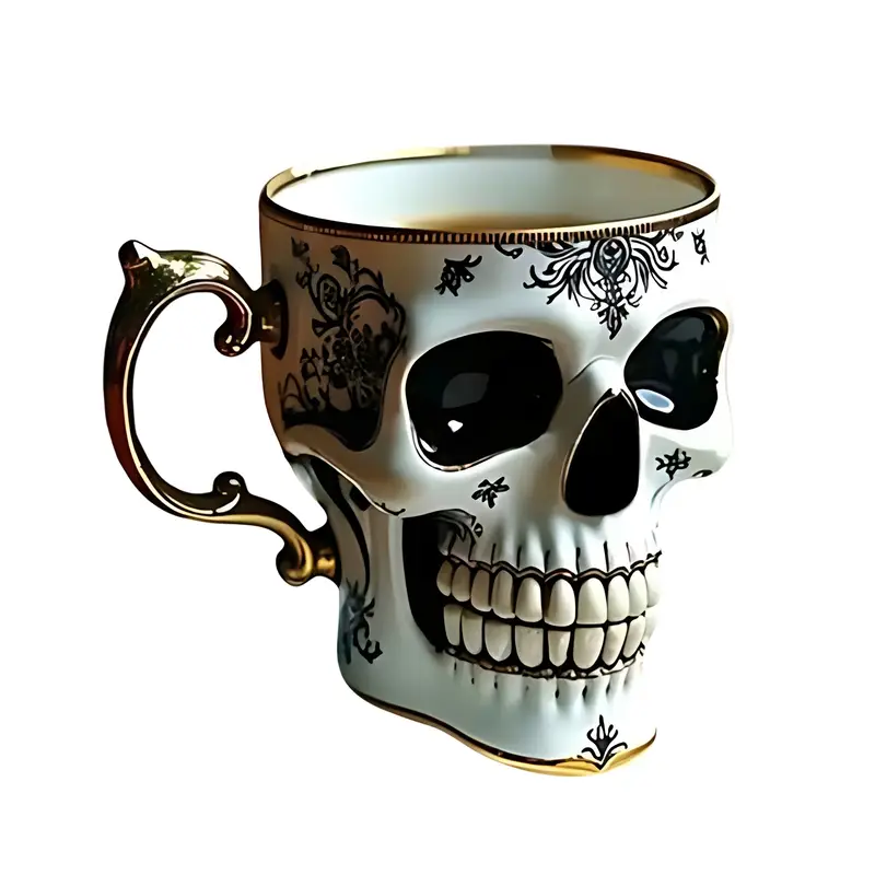 Vintage Skull & Flowers Mug – Unique Gothic Coffee Cup for Home or Office