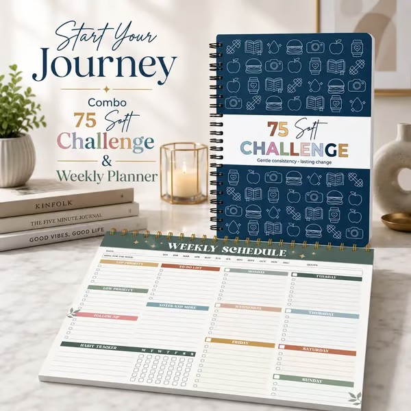 📗75 Soft Challenge Journal For Women | The Gentle Habit Tracker That Helps You Finish What You Start