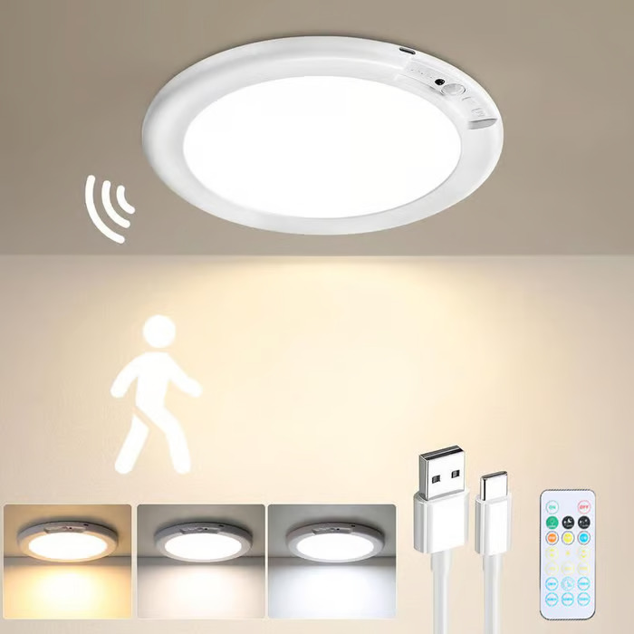 🔌Rechargeable Magnetic Wireless Motion Sensor Ceiling Light with Remote💡