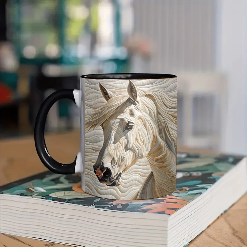 3D White Horse Ceramic Coffee Mug