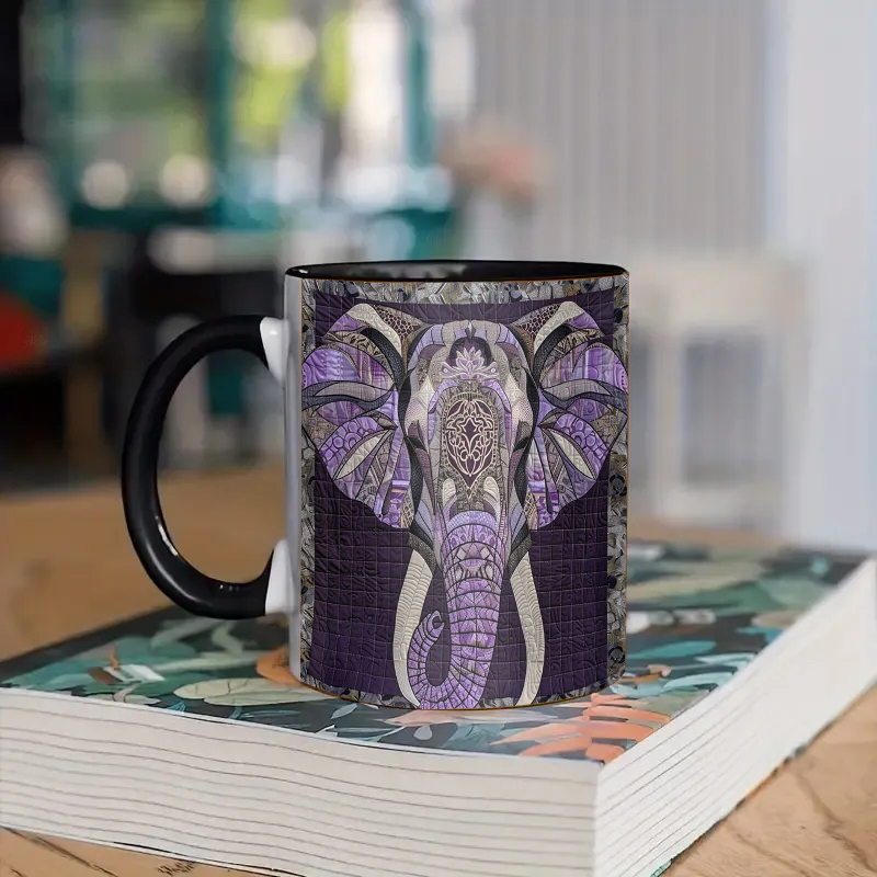Purple And Gray Elephant Ceramic Coffee Mug
