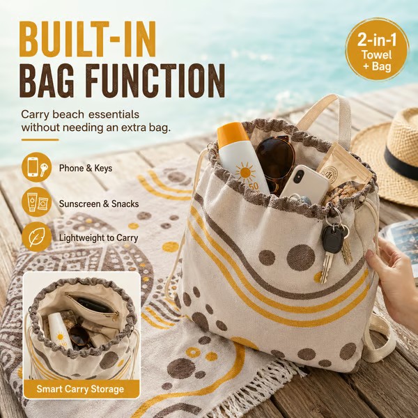 Multifunctional 2-in-1 Sand-Resistant Towel Bag for Outdoor & Travel Use