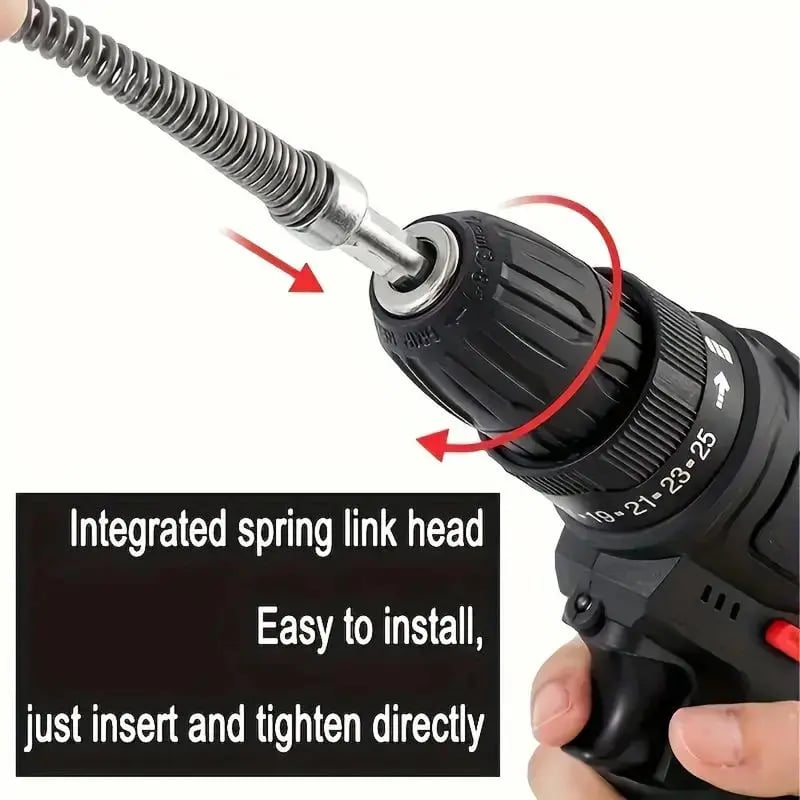 Drain cleaning spring connected to electric drill