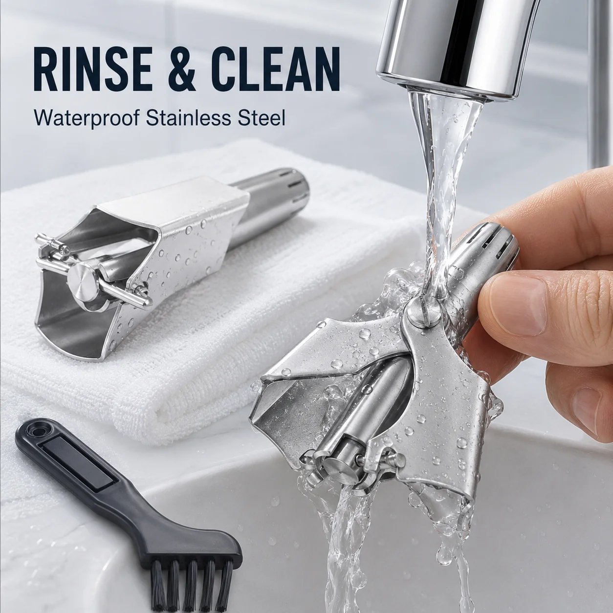 Waterproof stainless steel nose hair trimmer rinse and clean