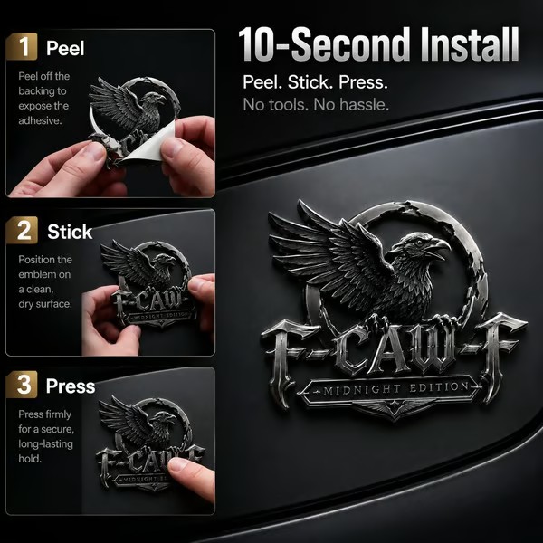 🦅 F-CAW-F "Midnight Edition" Metal Emblem - Premium Attitude Decal