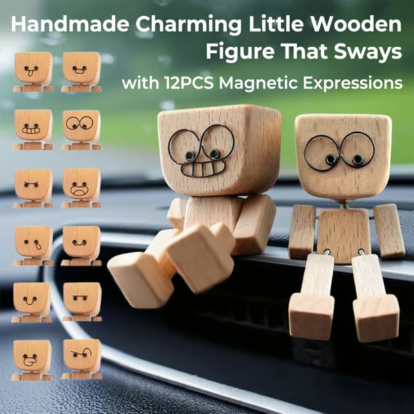 😊Change The Mood With A Simple Swap - Handmade Swaying Wooden Figure With 12 Magnetic Expressions🎁