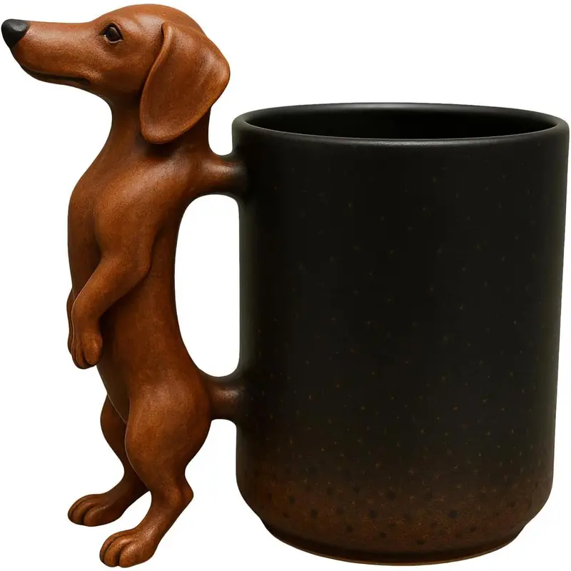 Dachshund Coffee Mug – Realistic Dog Handle Design, Non-Slip Base, Fun Gift for Dog Lovers
