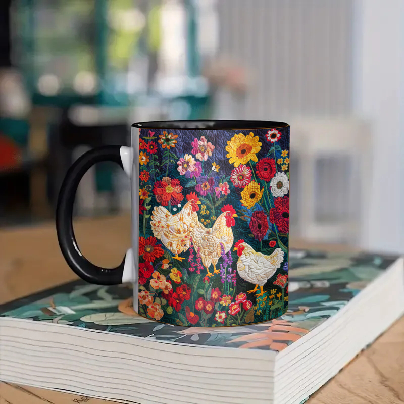 Chicken & Flower Ceramic Coffee Mug