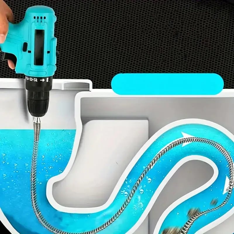 Flexible drain auger reaching deep into household pipe