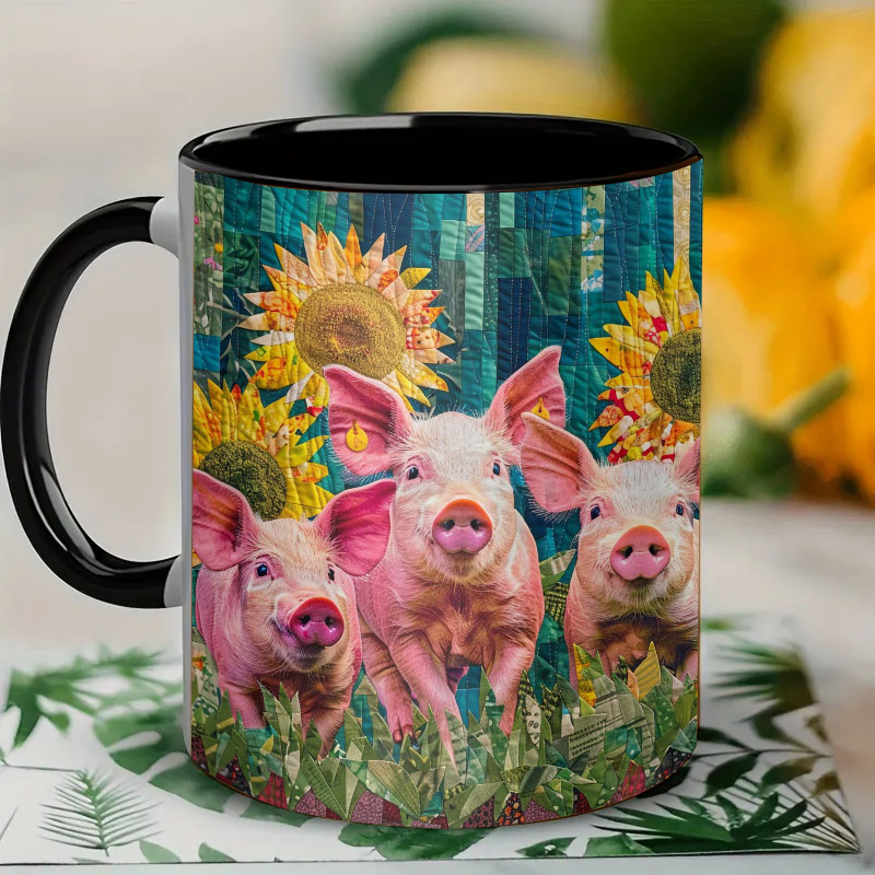 Sunflower & Pig Ceramic Coffee Mug