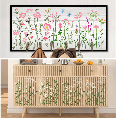 🔥Last Day 49% OFF - 🌸🖌️6-Piece Wildflower Stencil for Painting - Large Reusable Floral Design for DIY Furniture Decor🖼️