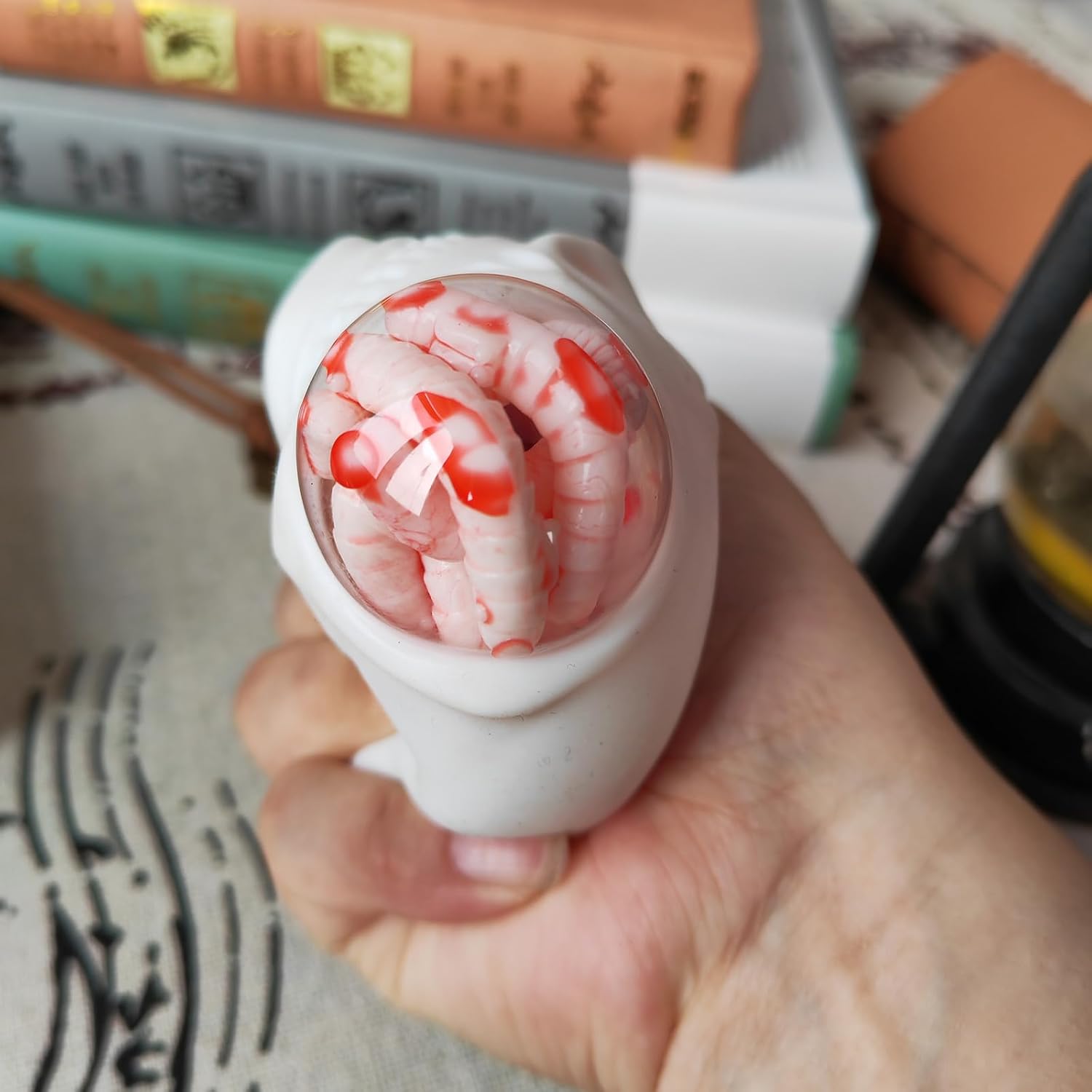 Adult Halloween Stress Balls - Squeeze Skull Toys With Blood and Maggots