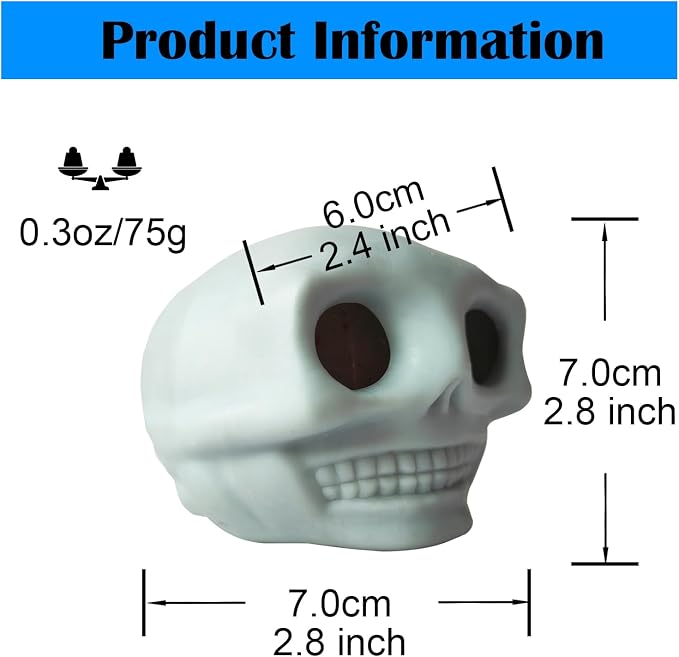 Adult Halloween Stress Balls - Squeeze Skull Toys With Blood and Maggots