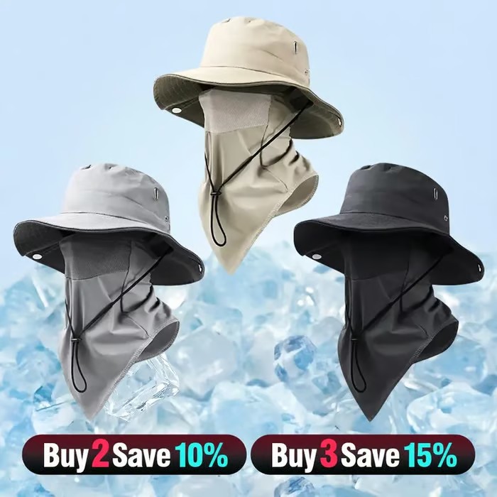 🔥Camouflage 6-in-1 Tactical Bucket Hat – Detachable Face Mask & Neck Flap for Sun Protection