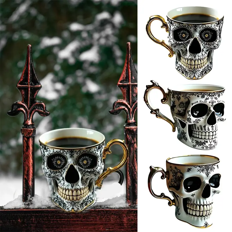 Vintage Skull & Flowers Mug – Unique Gothic Coffee Cup for Home or Office