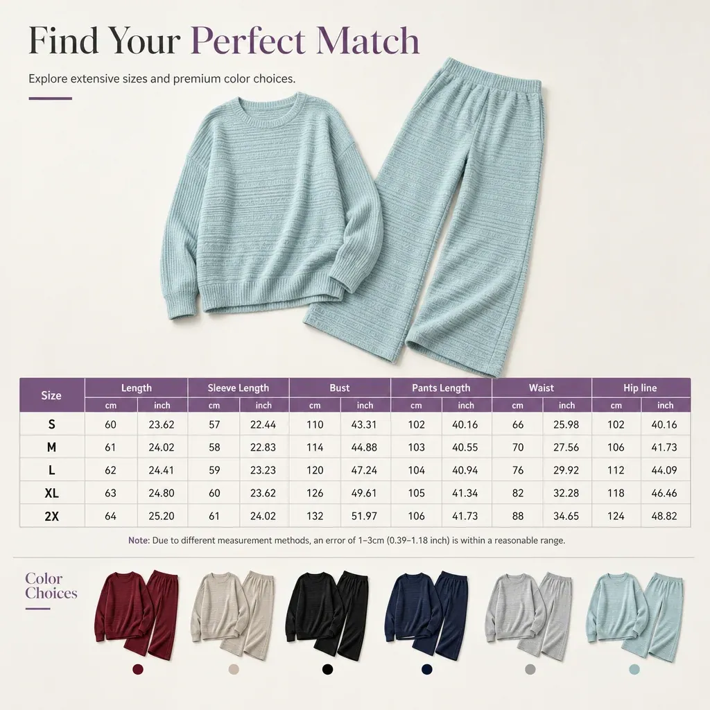 🌸 Women's Autumn Winter Ribbed Knit Two Piece Set Casual Long Sleeve Top and Wide Leg Pants