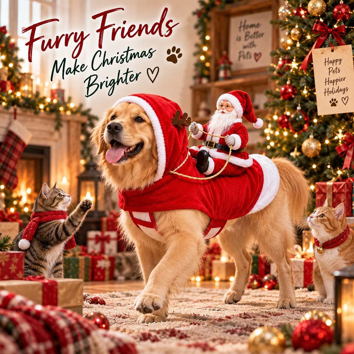 Christmas Santa Costume for Dogs & Cats – Festive Pet Outfit with Santa Rider Design