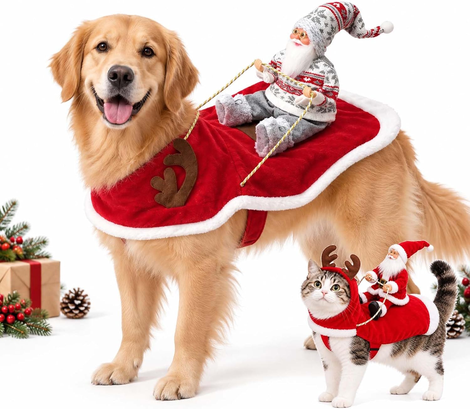 Christmas Santa Costume for Dogs & Cats – Festive Pet Outfit with Santa Rider Design