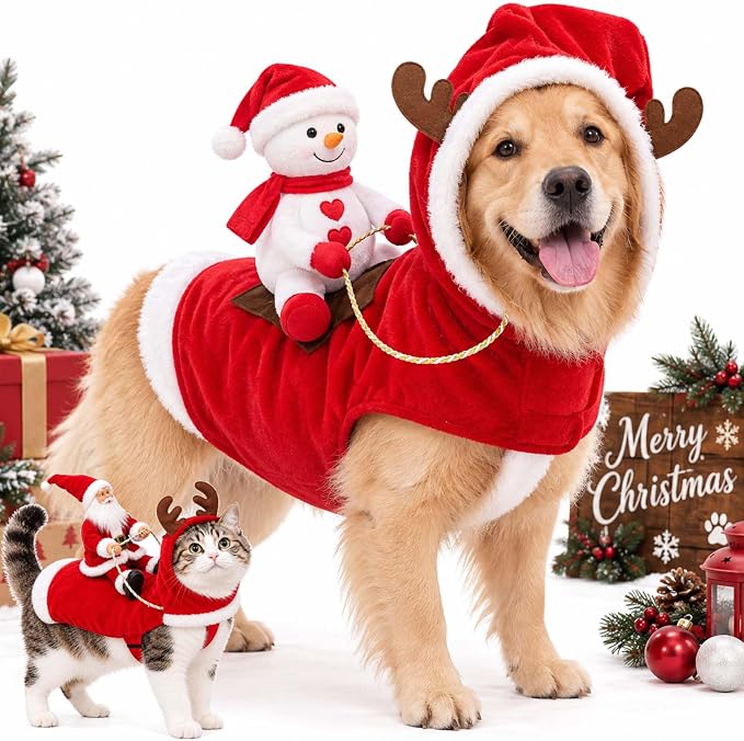 Christmas Santa Costume for Dogs & Cats – Festive Pet Outfit with Santa Rider Design