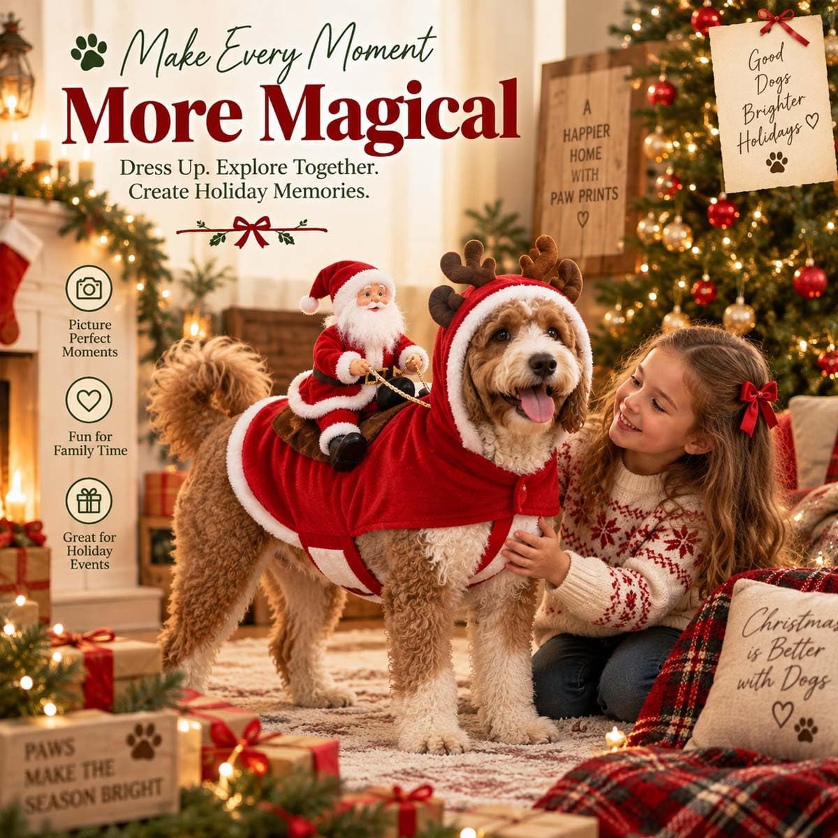 Christmas Santa Costume for Dogs & Cats – Festive Pet Outfit with Santa Rider Design