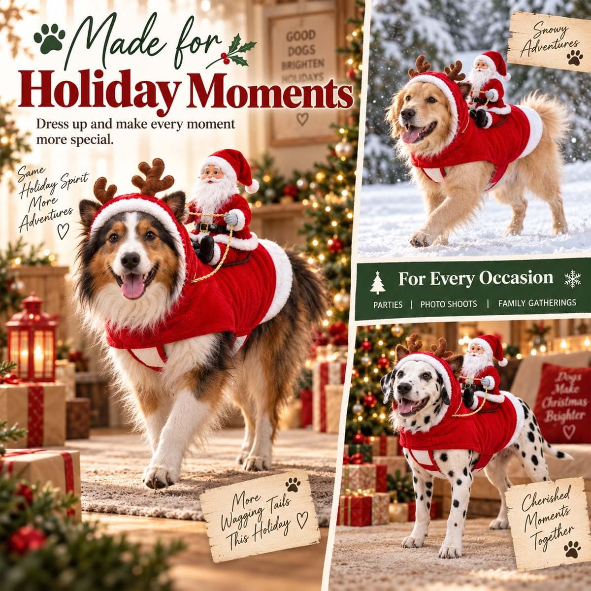 Christmas Santa Costume for Dogs & Cats – Festive Pet Outfit with Santa Rider Design