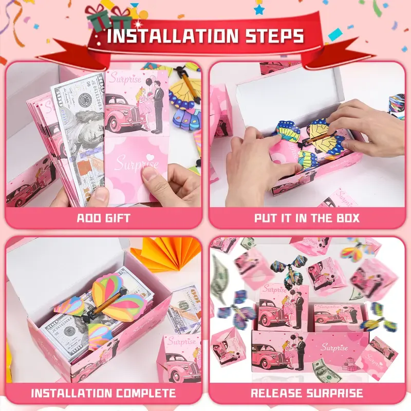 💕🎁20 Bounces Surprise Gift Box with Flying Butterfly Toys Explosio