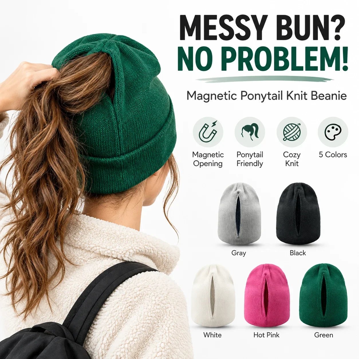  Magnetic Ponytail Beanie 🧶❄️ – Cozy Knit Winter Hat for Messy Buns & Ponytails 💕