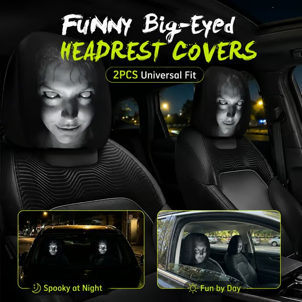 😆 Funny Cartoon Car Headrest Covers – 2PCS Universal Fit 🚗