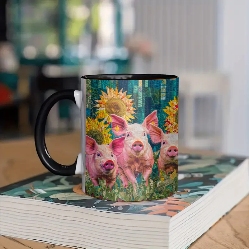 Sunflower & Pig Ceramic Coffee Mug
