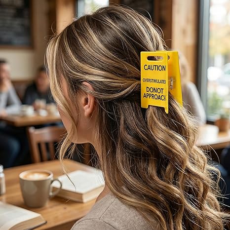 Overstimulated Caution Sign Hair Claw Clips