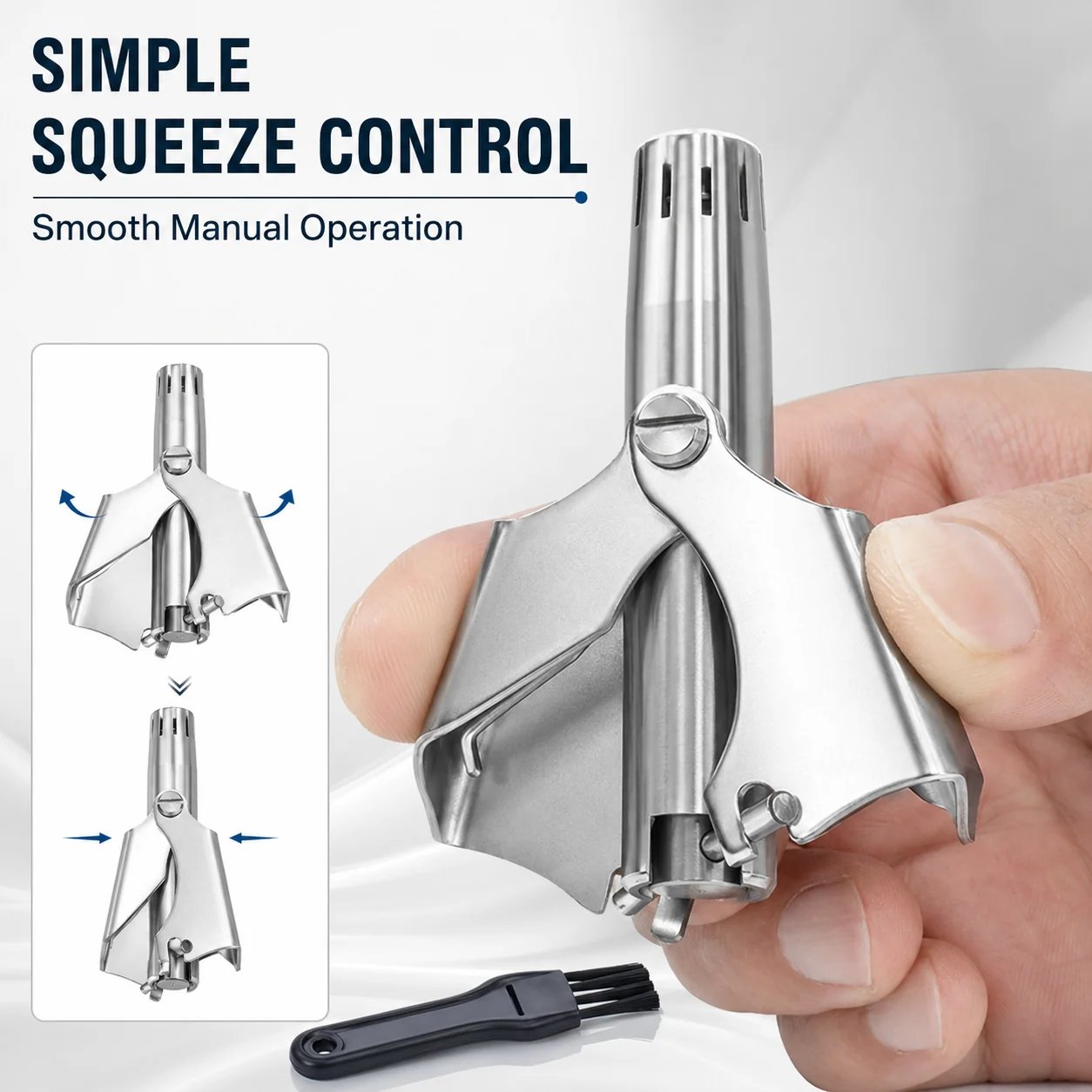 Simple squeeze control manual nose hair trimmer