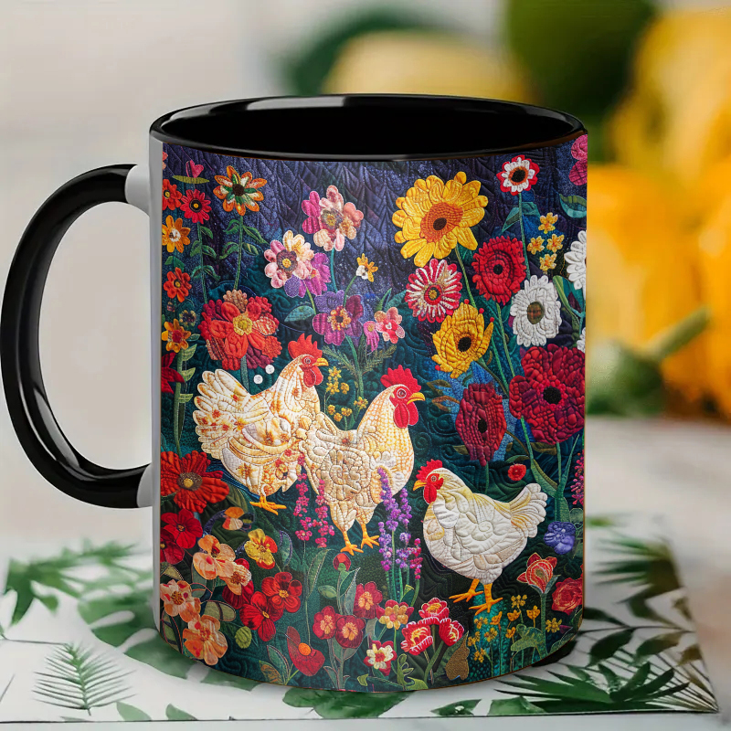 Chicken & Flower Ceramic Coffee Mug