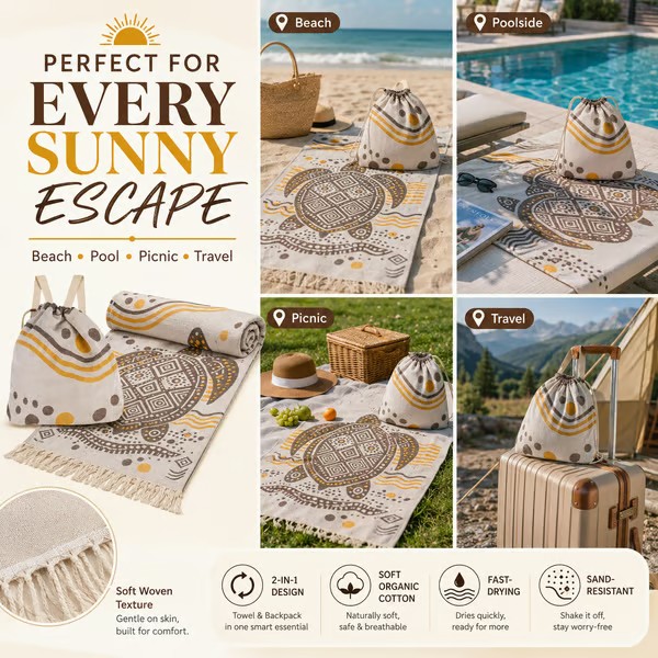 Multifunctional 2-in-1 Sand-Resistant Towel Bag for Outdoor & Travel Use