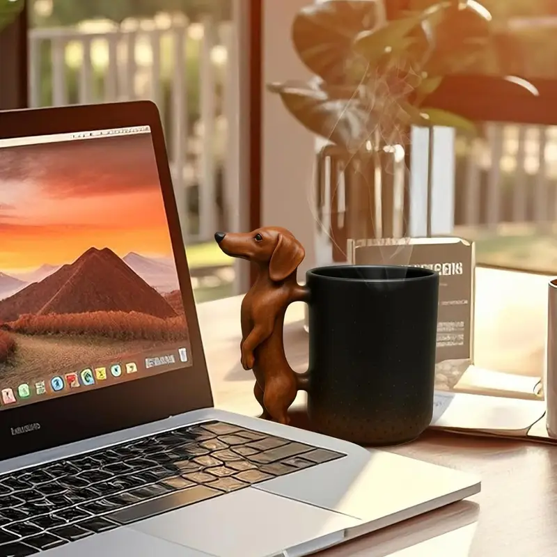 Dachshund Coffee Mug – Realistic Dog Handle Design, Non-Slip Base, Fun Gift for Dog Lovers