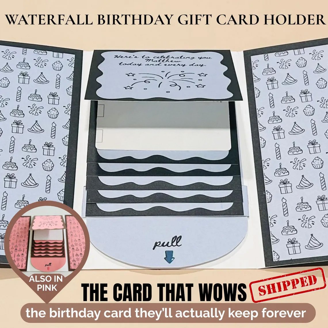 🎂✨ Handmade Waterfall Birthday Gift Card Booklet💖