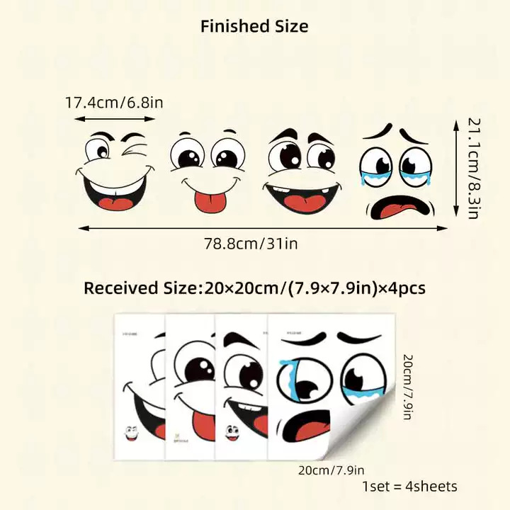 😆 Eco-Friendly Funny Face Sticker Set(4 whimsical facial expressions from grinning to silly)