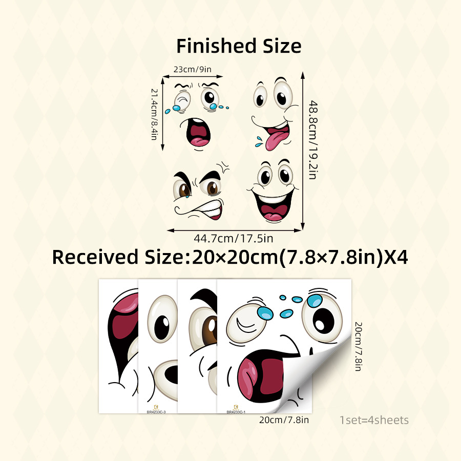 😆 Eco-Friendly Funny Face Sticker Set(4 whimsical facial expressions from grinning to silly)