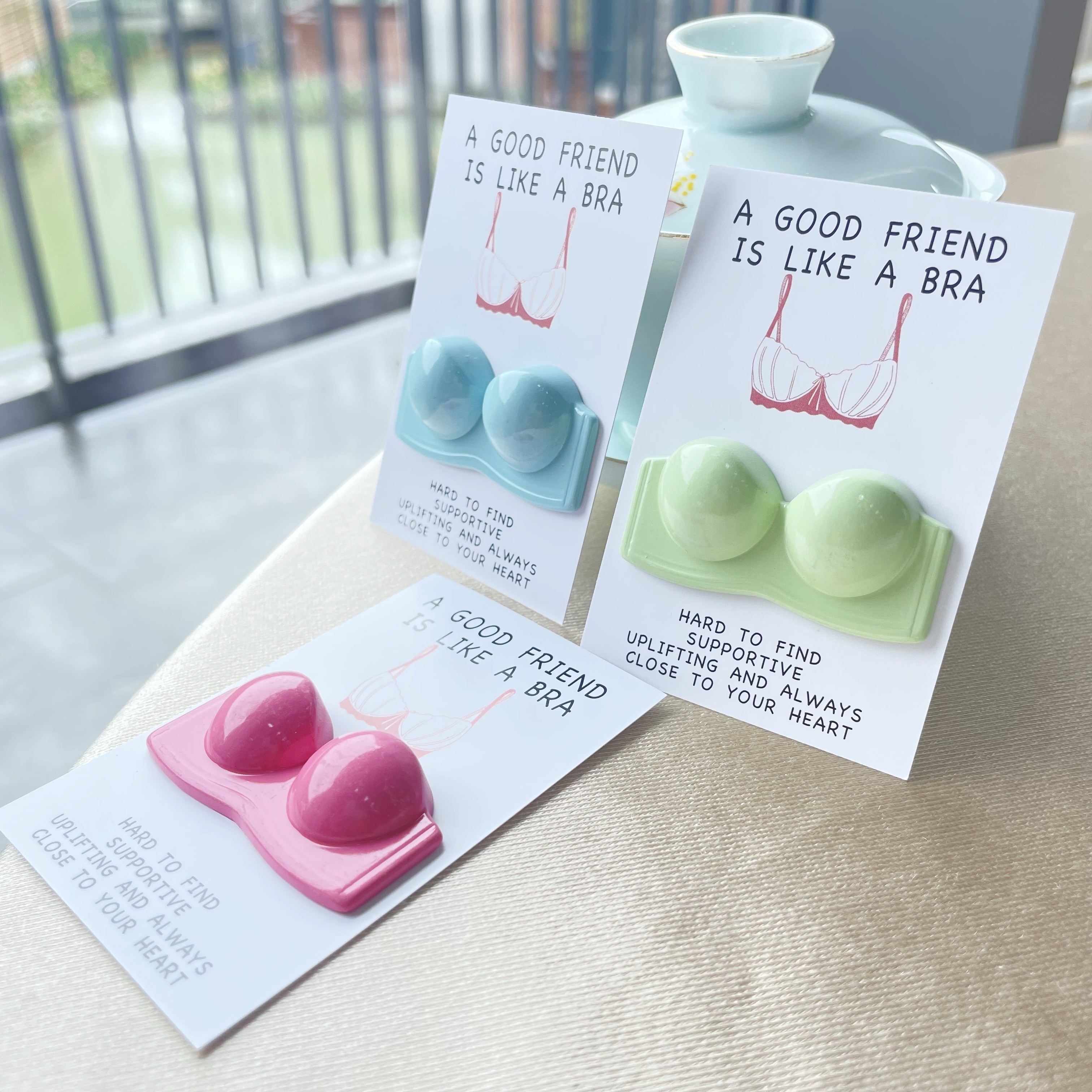 Warm & Uplifting Heartfelt Pocket Hug Card - "A Good Friend is Like a Bra" Message