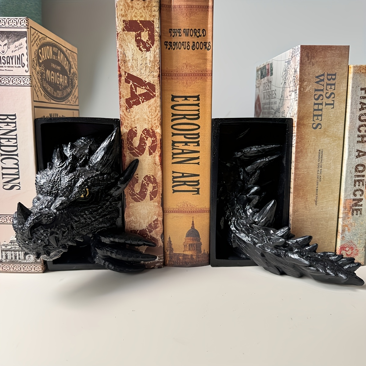 Fantasy Dragon Bookends – Detailed Resin Home Decor for Book Lovers