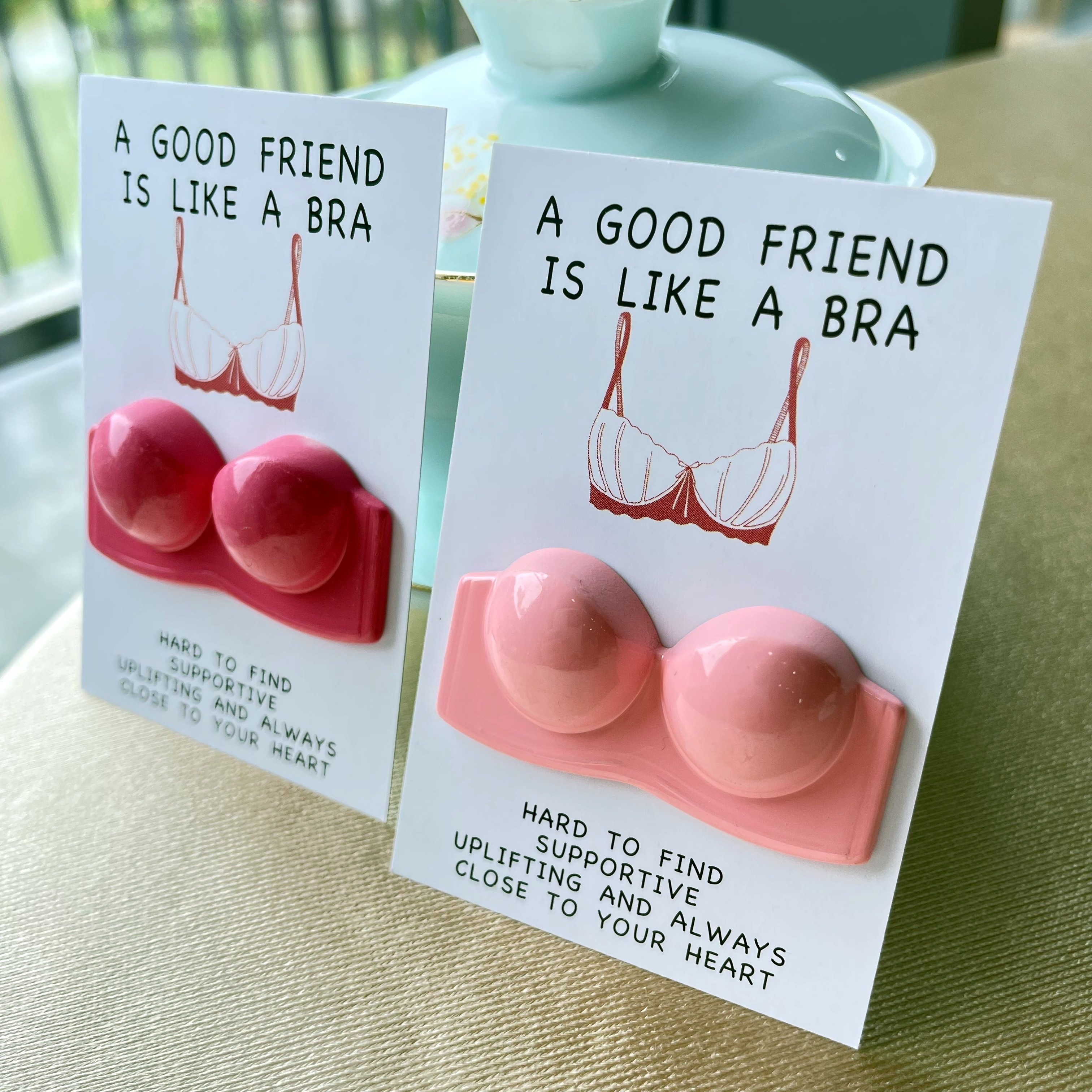 Warm & Uplifting Heartfelt Pocket Hug Card - "A Good Friend is Like a Bra" Message