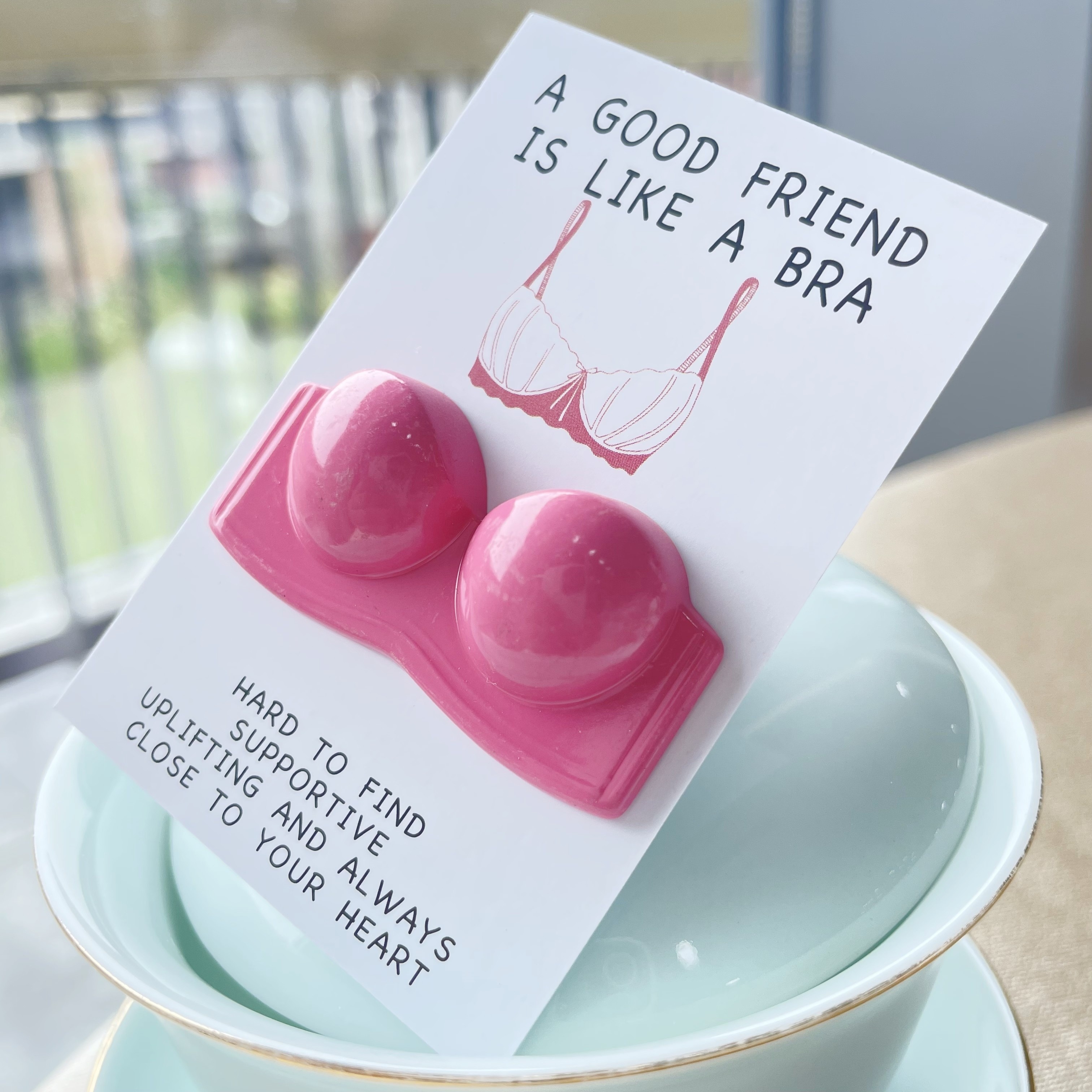 Warm & Uplifting Heartfelt Pocket Hug Card - "A Good Friend is Like a Bra" Message