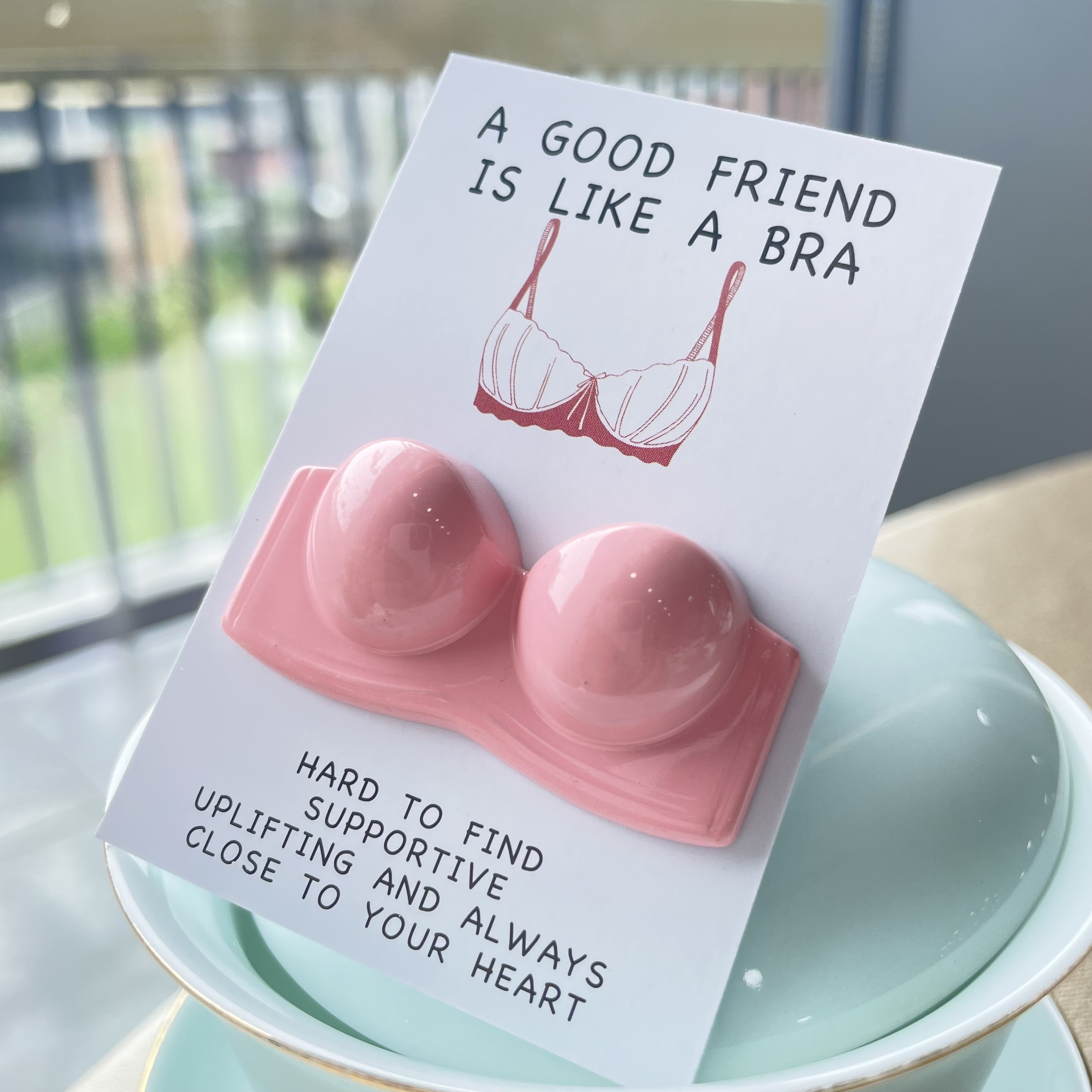 Warm & Uplifting Heartfelt Pocket Hug Card - "A Good Friend is Like a Bra" Message